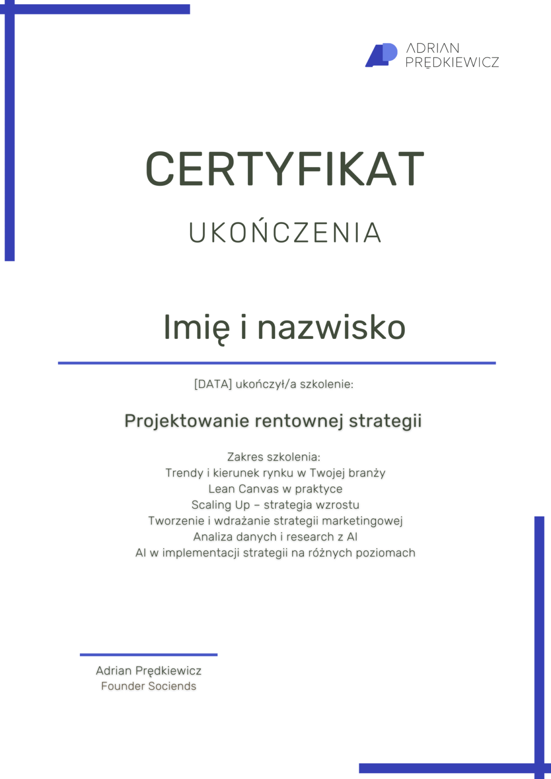Certyfikat szkolenie strategiczne